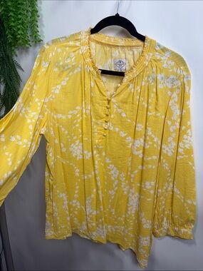 St. John's Bay Yellow Floral Button-Front Peasant Blouse